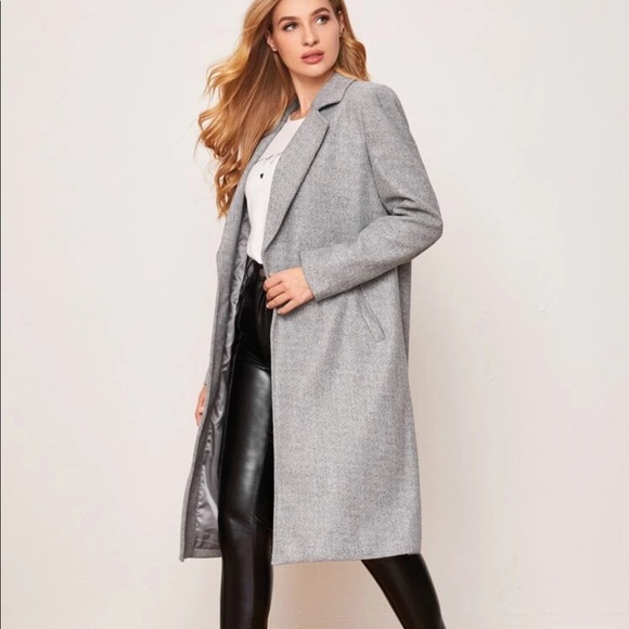 Gray peacoat long trench jacket classic coat - Picture 5 of 6
